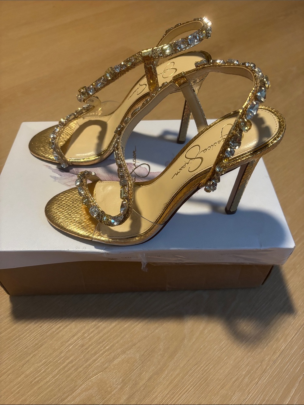 Jessica Simpson Jaycin Metallic Embossed Jewel Embellished Heels size 7 - Picture 2 of 7